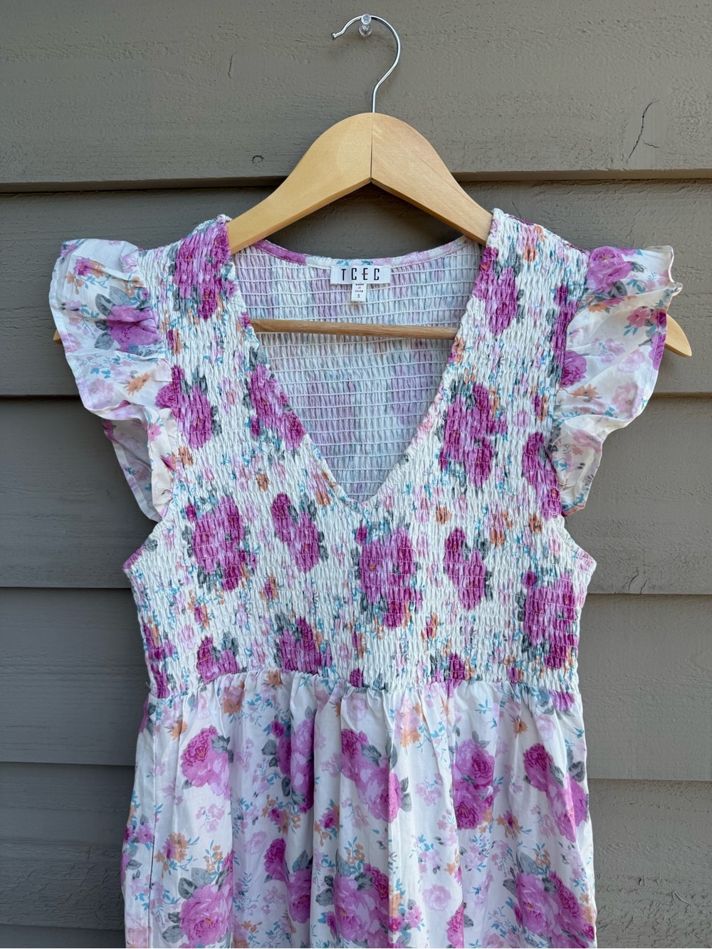TCEC Pink and White Floral Smocked Dress S - Picture 2 of 11